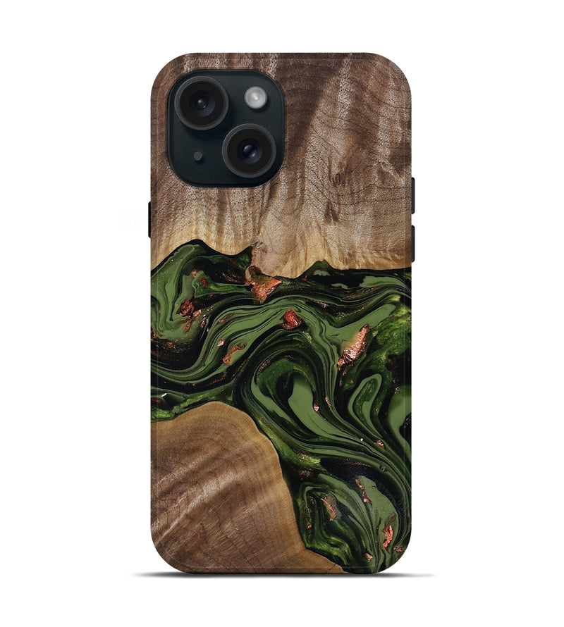 iPhone 15 Wood Live Edge Phone Case - Leola (Green, 818014)