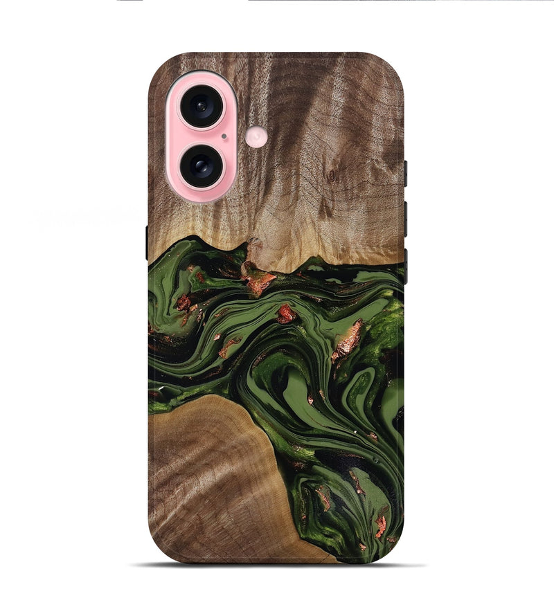 iPhone 16 Wood Live Edge Phone Case - Leola (Green, 818014)