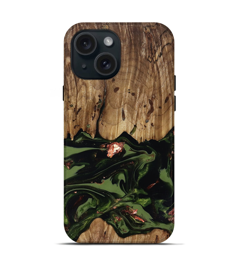 iPhone 15 Wood Live Edge Phone Case - Sevyn (Green, 818017)