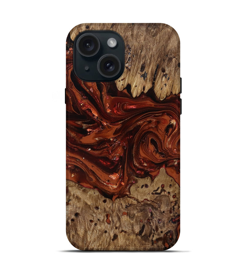 iPhone 15 Wood Live Edge Phone Case - Deena (Red, 818021)