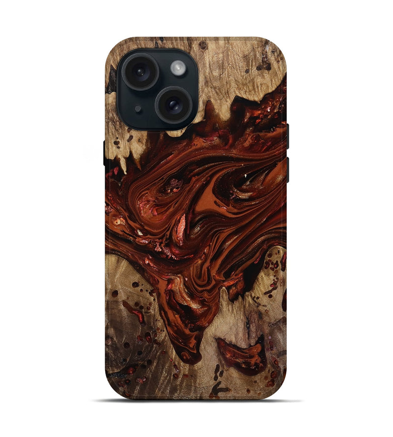 iPhone 15 Wood Live Edge Phone Case - Kaylin (Red, 818022)