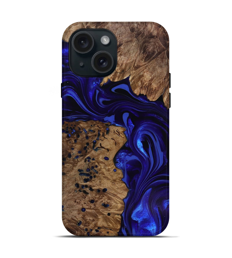 iPhone 15 Wood Live Edge Phone Case - Bryon (Blue, 818025)