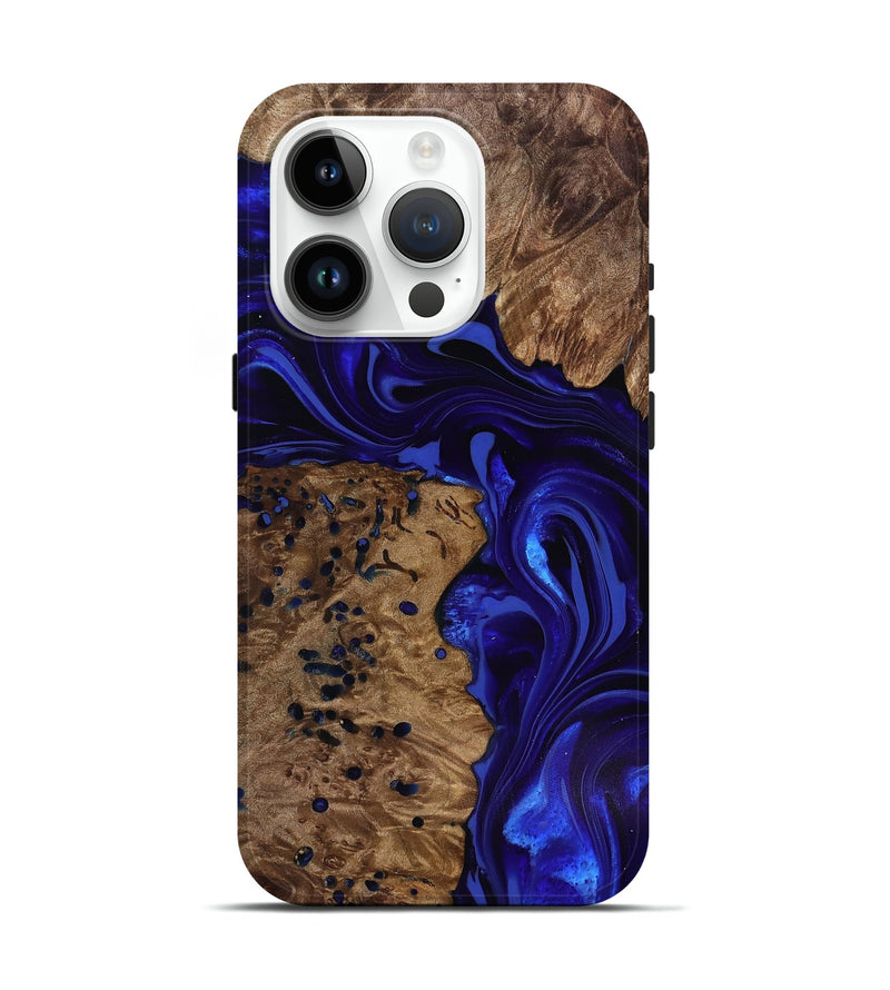iPhone 15 Pro Wood Live Edge Phone Case - Bryon (Blue, 818025)