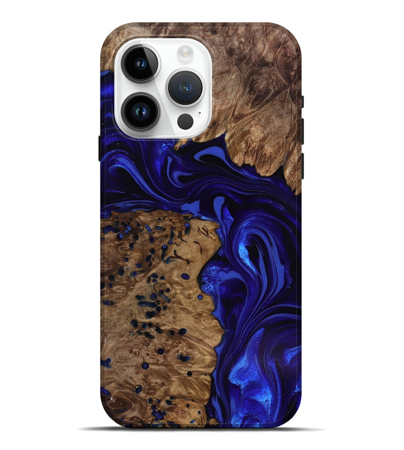 iPhone 15 Pro Max Wood Live Edge Phone Case - Bryon (Blue, 818025)