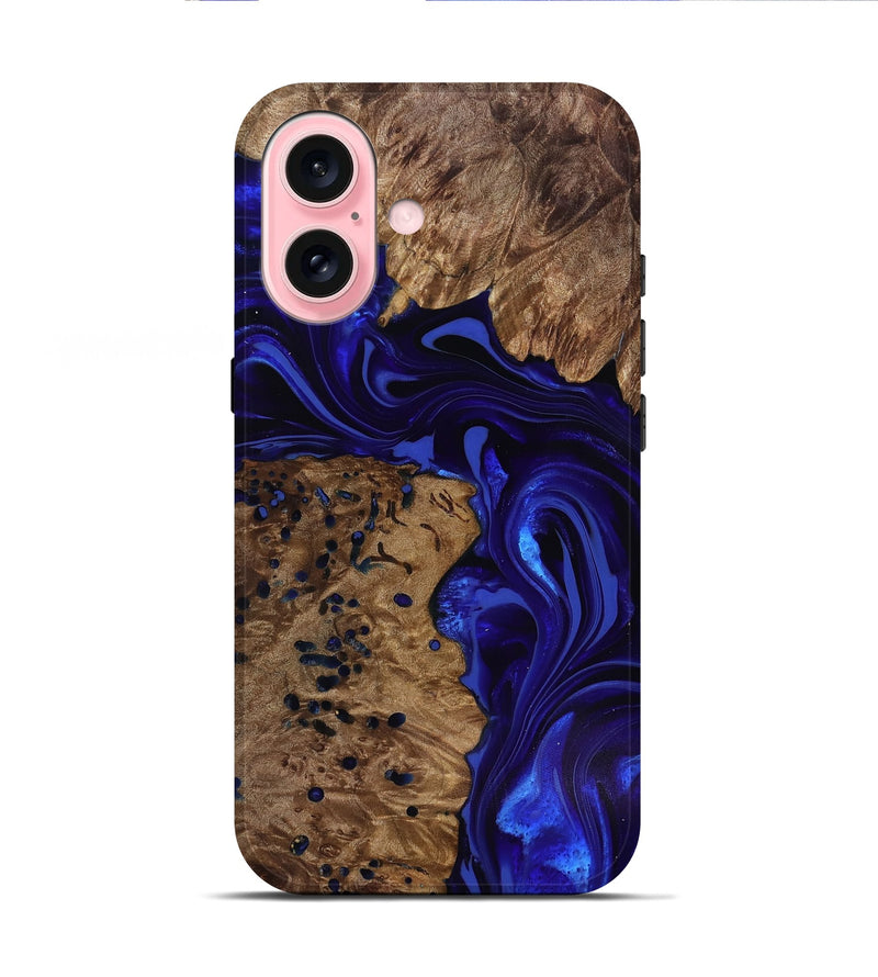 iPhone 16 Wood Live Edge Phone Case - Bryon (Blue, 818025)