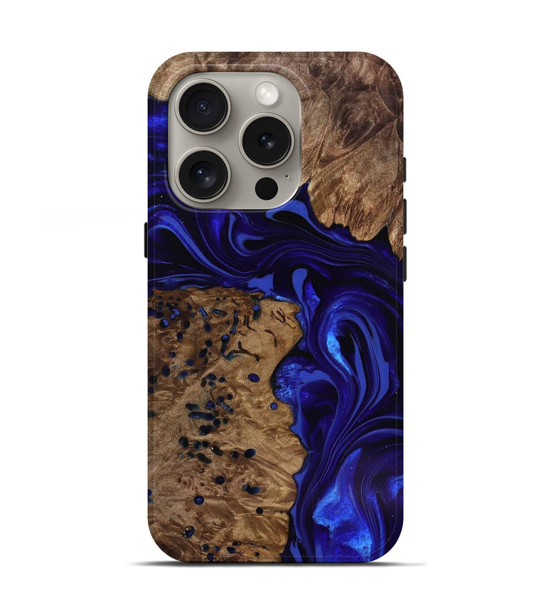 iPhone 16 Pro Wood Live Edge Phone Case - Bryon (Blue, 818025)