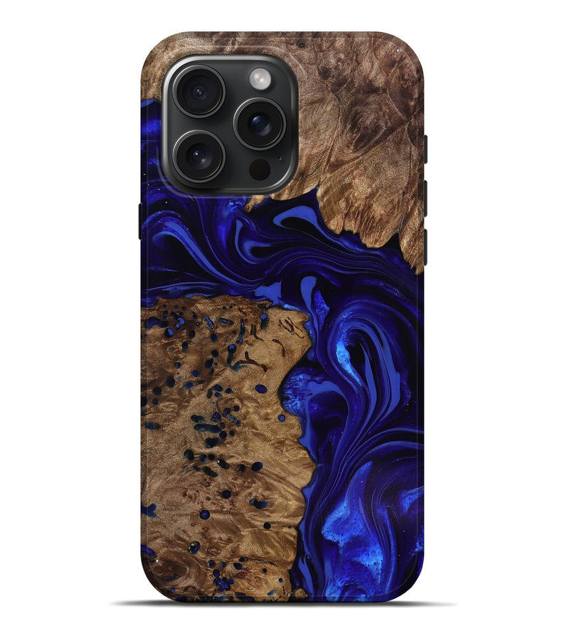 iPhone 16 Pro Max Wood Live Edge Phone Case - Bryon (Blue, 818025)