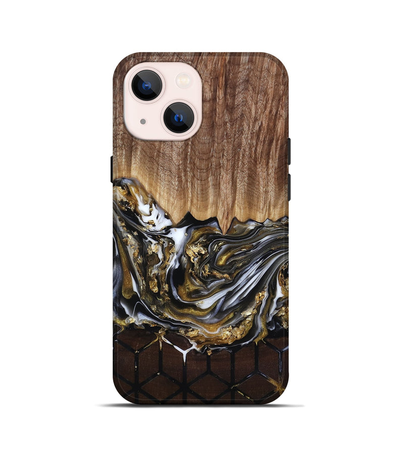 iPhone 13 mini Wood Live Edge Phone Case - Lucy (Black & White, 818026)