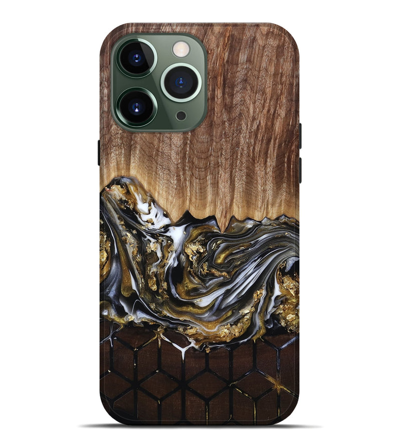 iPhone 13 Pro Max Wood Live Edge Phone Case - Lucy (Black & White, 818026)