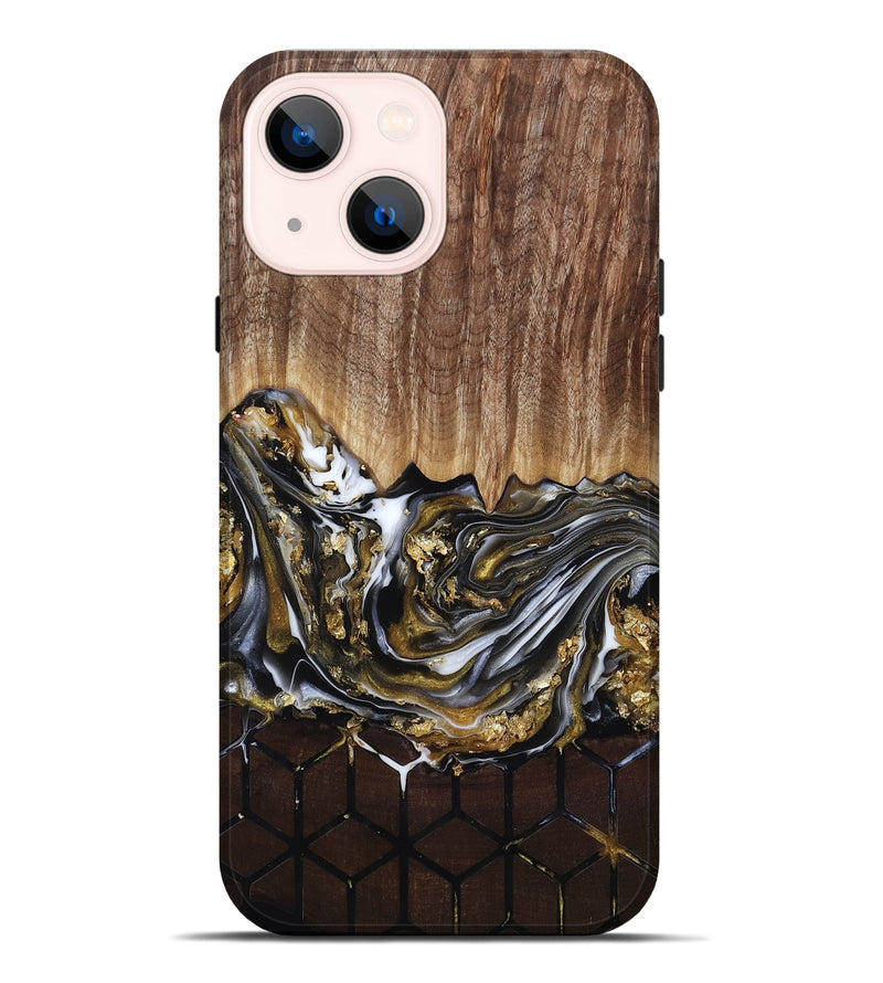 iPhone 14 Plus Wood Live Edge Phone Case - Lucy (Black & White, 818026)