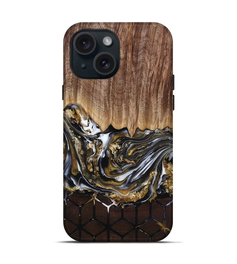 iPhone 15 Wood Live Edge Phone Case - Lucy (Black & White, 818026)