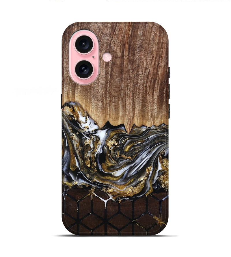 iPhone 16 Wood Live Edge Phone Case - Lucy (Black & White, 818026)