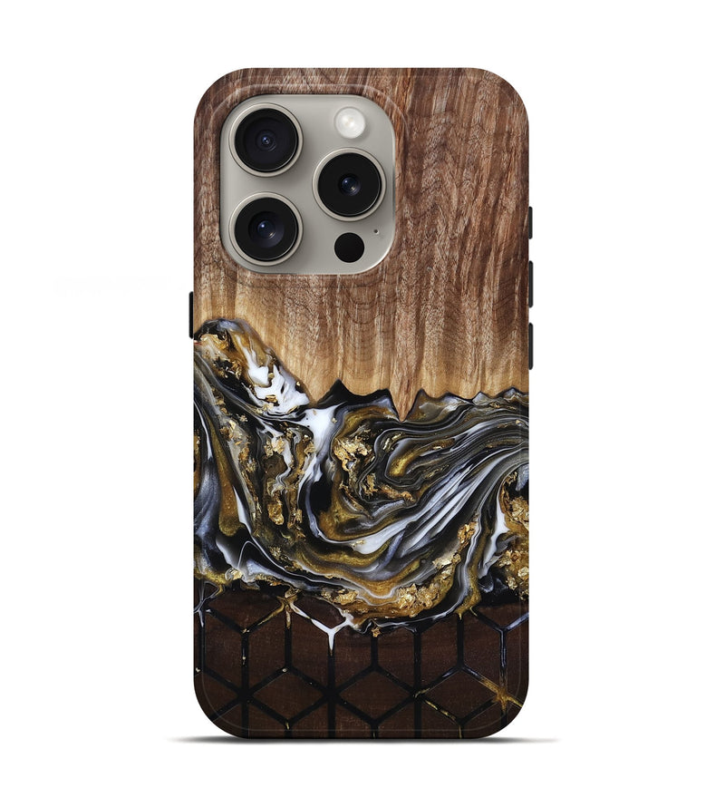 iPhone 16 Pro Wood Live Edge Phone Case - Lucy (Black & White, 818026)