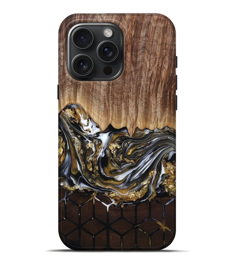 iPhone 16 Pro Max Wood Live Edge Phone Case - Lucy (Black & White, 818026)