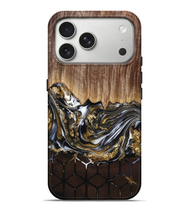 iPhone 17 Pro Max Wood Live Edge Phone Case - Lucy (Black & White, 818026)