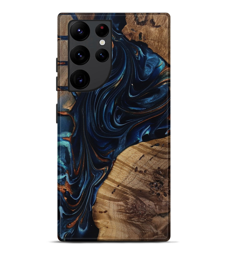 Galaxy S22 Ultra Wood Live Edge Phone Case - Davian (Teal & Gold, 818027)