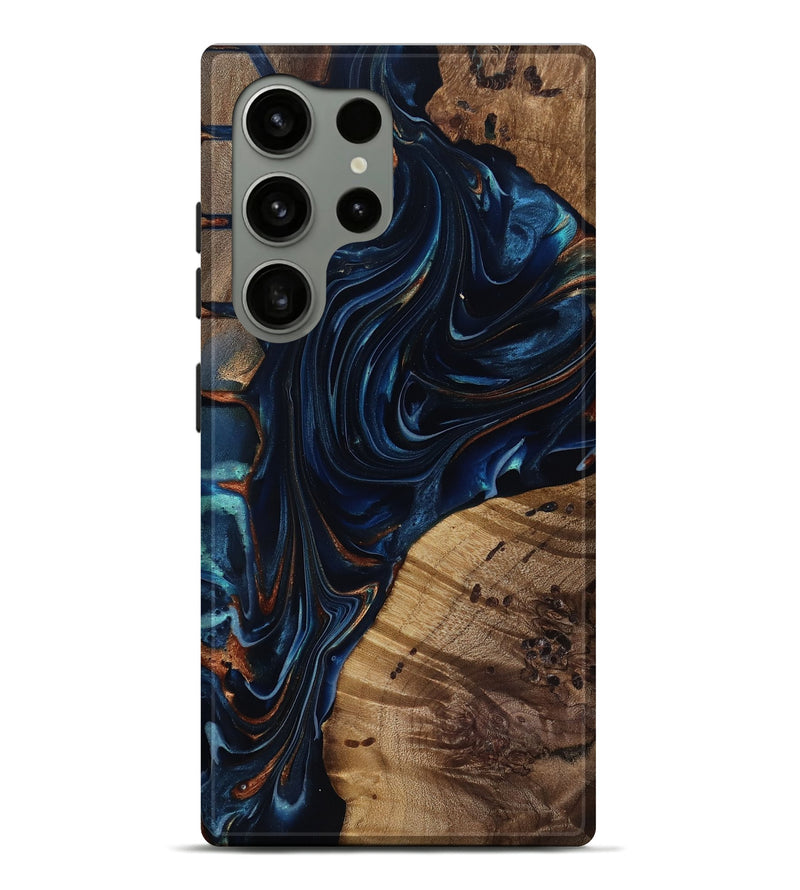 Galaxy S24 Ultra Wood Live Edge Phone Case - Davian (Teal & Gold, 818027)