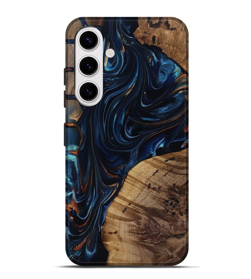 Galaxy S25 Plus Wood Live Edge Phone Case - Davian (Teal & Gold, 818027)