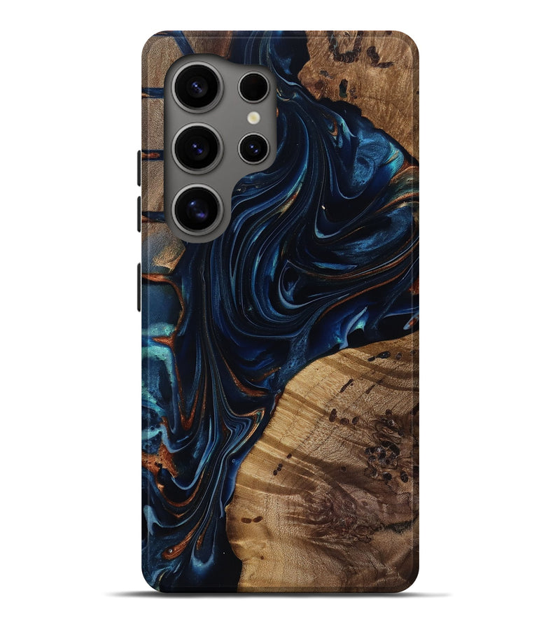 Galaxy S25 Ultra Wood Live Edge Phone Case - Davian (Teal & Gold, 818027)
