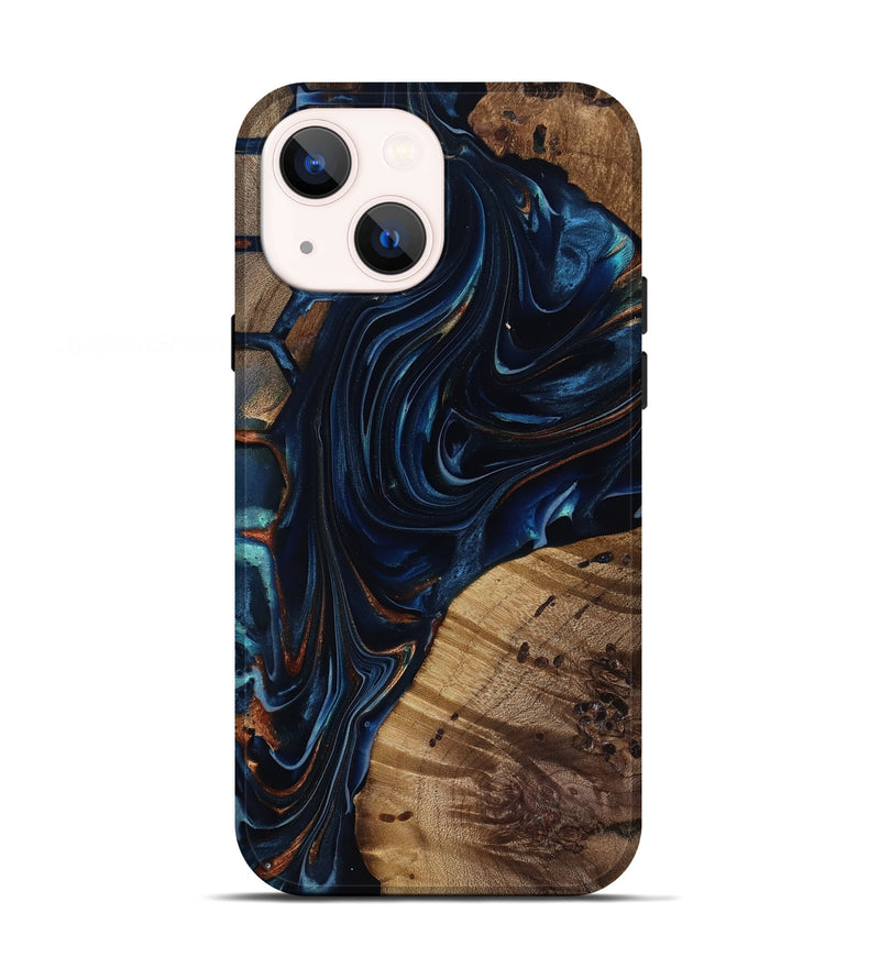 iPhone 13 Wood Live Edge Phone Case - Davian (Teal & Gold, 818027)