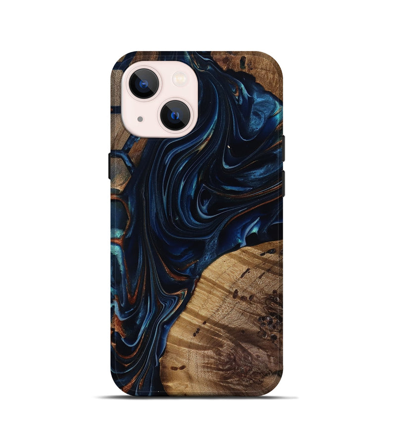 iPhone 13 mini Wood Live Edge Phone Case - Davian (Teal & Gold, 818027)