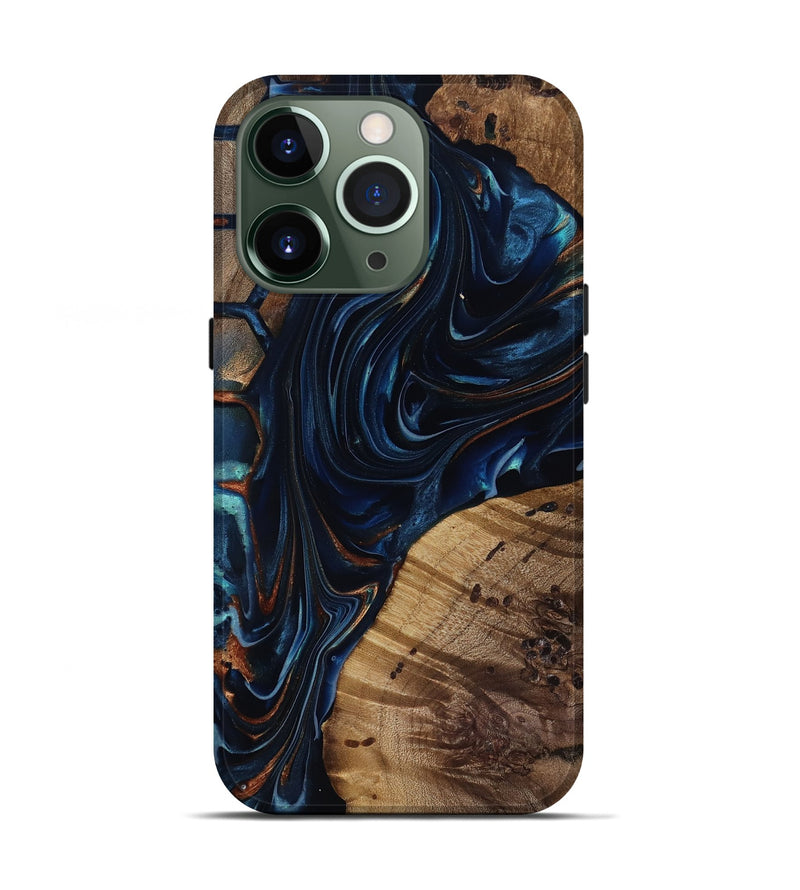 iPhone 13 Pro Wood Live Edge Phone Case - Davian (Teal & Gold, 818027)