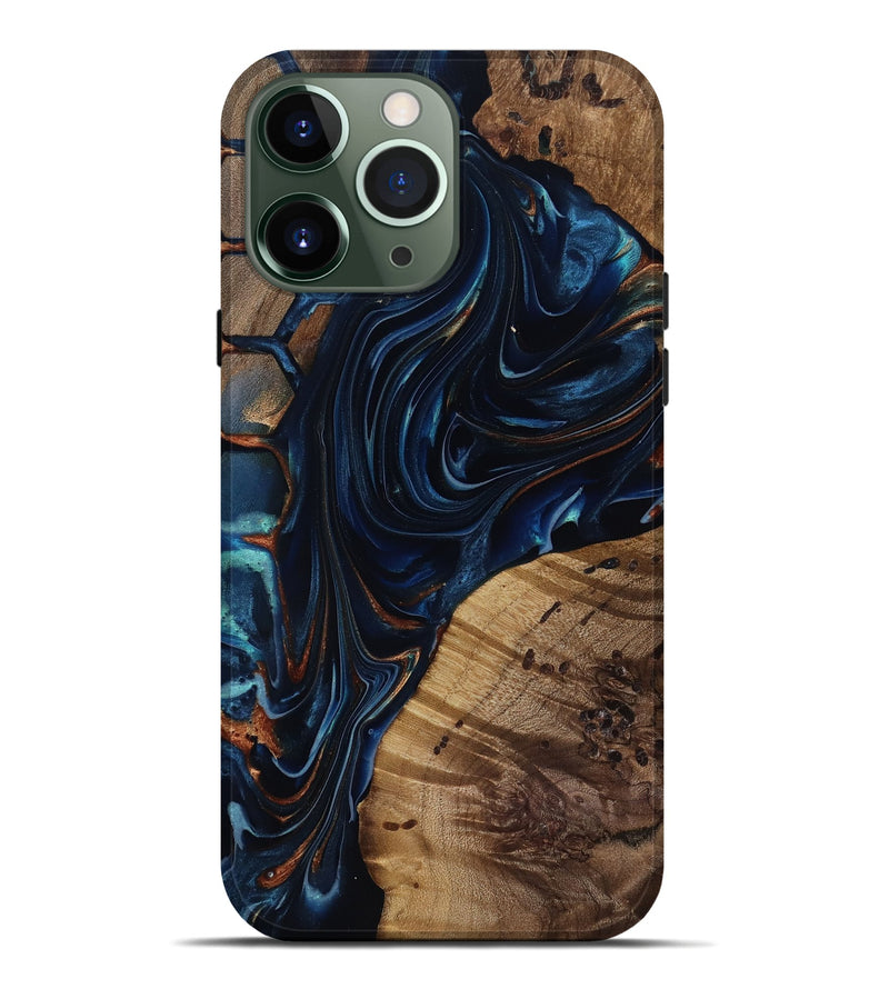 iPhone 13 Pro Max Wood Live Edge Phone Case - Davian (Teal & Gold, 818027)