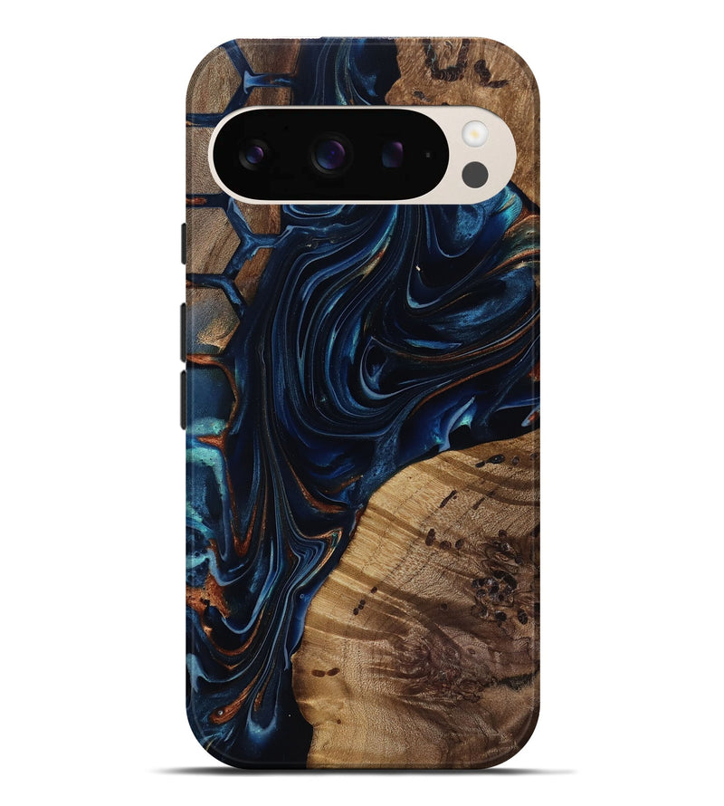 Pixel 9 Pro XL Wood Live Edge Phone Case - Davian (Teal & Gold, 818027)