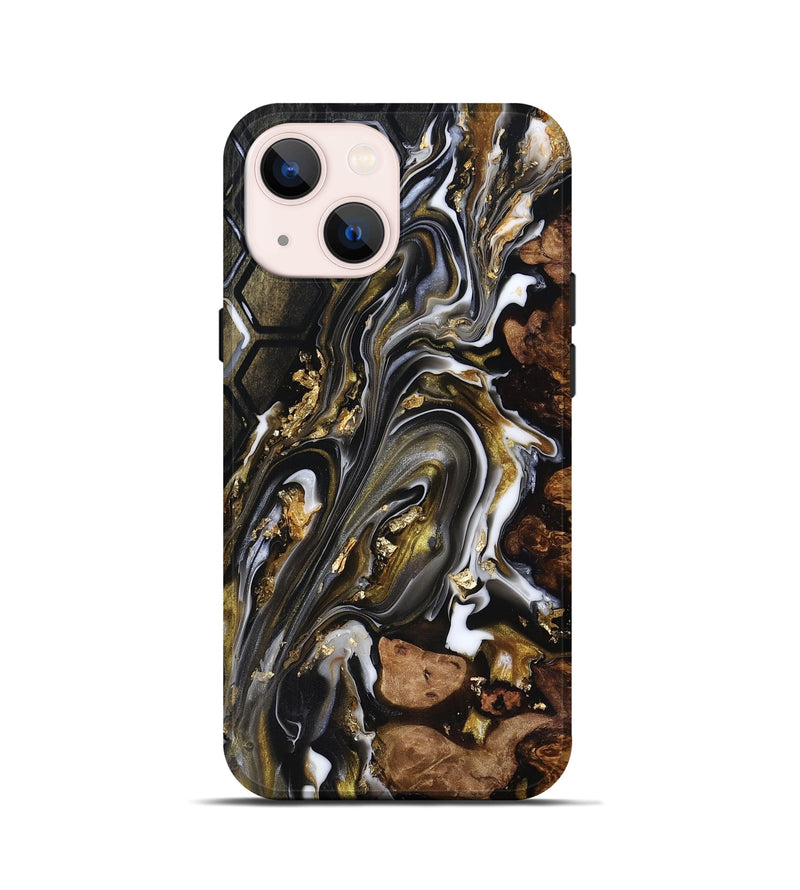 iPhone 13 mini Wood Live Edge Phone Case - Latoya (Black & White, 818029)