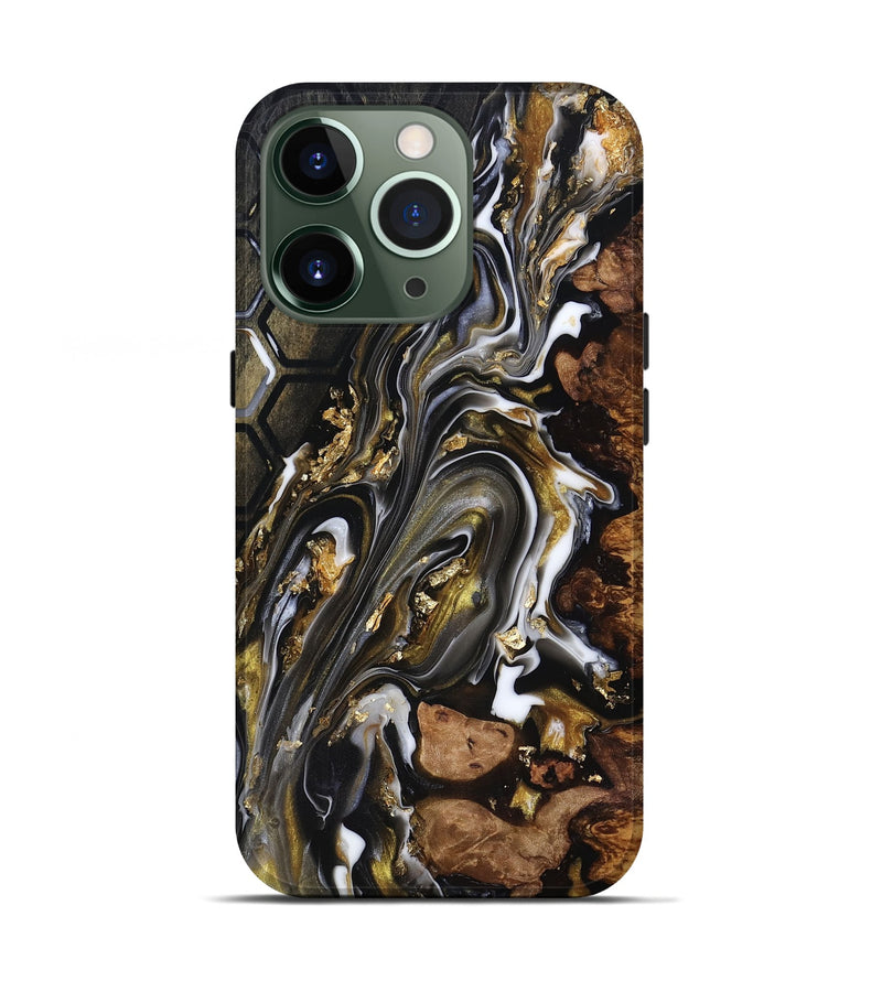 iPhone 13 Pro Wood Live Edge Phone Case - Latoya (Black & White, 818029)