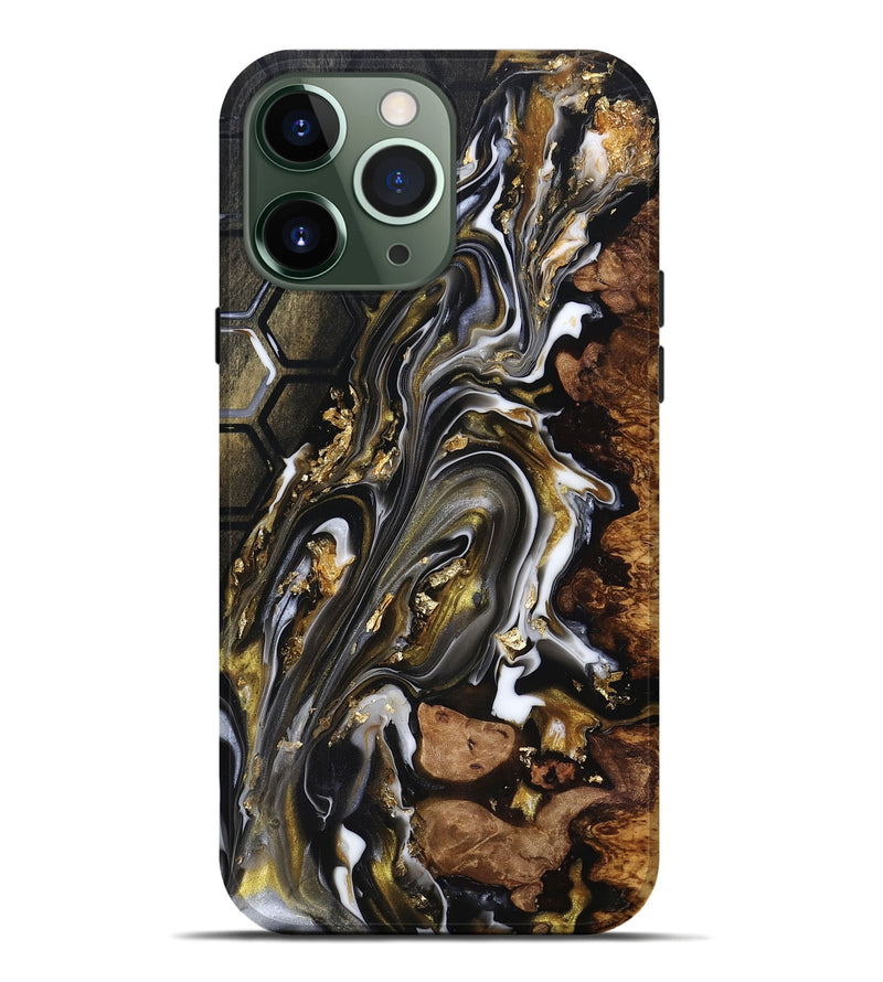 iPhone 13 Pro Max Wood Live Edge Phone Case - Latoya (Black & White, 818029)