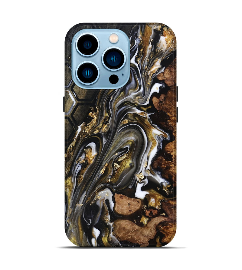 iPhone 14 Pro Wood Live Edge Phone Case - Latoya (Black & White, 818029)