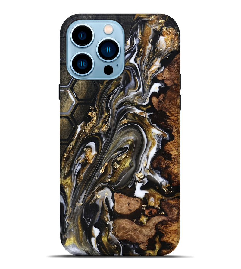 iPhone 14 Pro Max Wood Live Edge Phone Case - Latoya (Black & White, 818029)