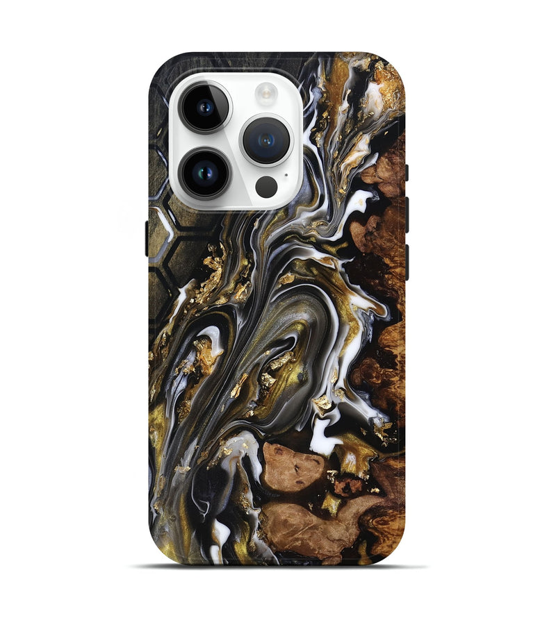 iPhone 15 Pro Wood Live Edge Phone Case - Latoya (Black & White, 818029)