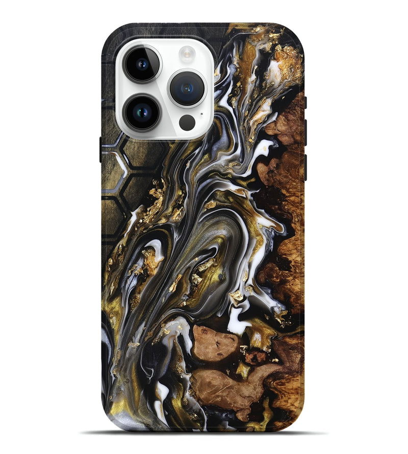 iPhone 15 Pro Max Wood Live Edge Phone Case - Latoya (Black & White, 818029)