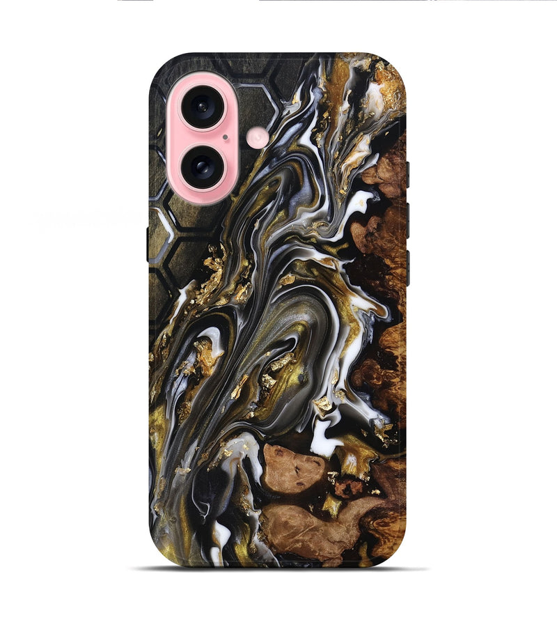 iPhone 16 Wood Live Edge Phone Case - Latoya (Black & White, 818029)