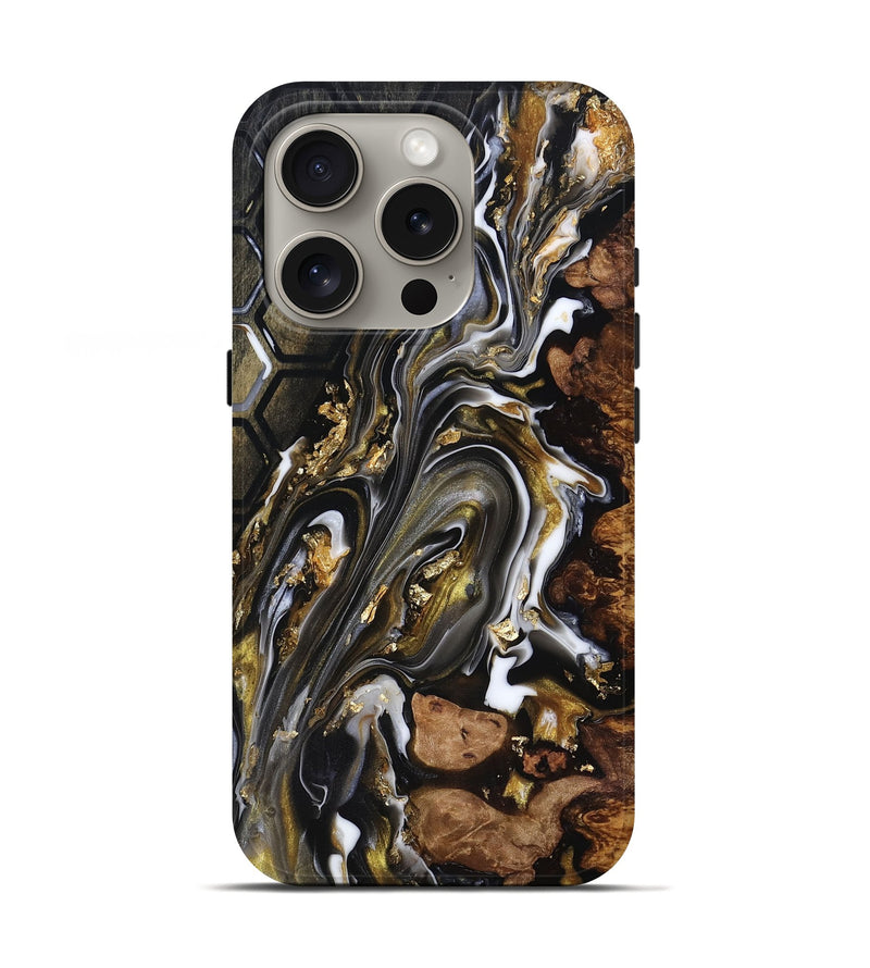 iPhone 16 Pro Wood Live Edge Phone Case - Latoya (Black & White, 818029)