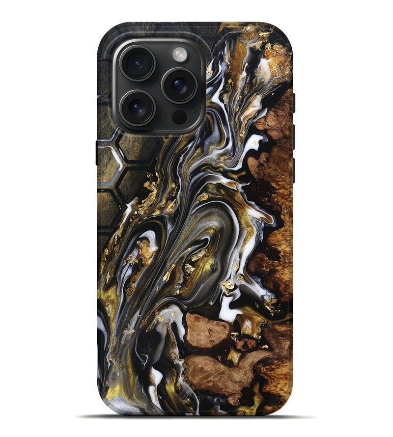 iPhone 16 Pro Max Wood Live Edge Phone Case - Latoya (Black & White, 818029)