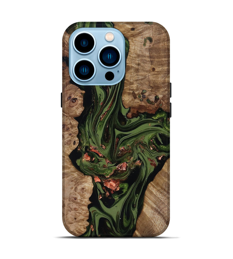 iPhone 14 Pro Wood Live Edge Phone Case - Brooks (Green, 818034)