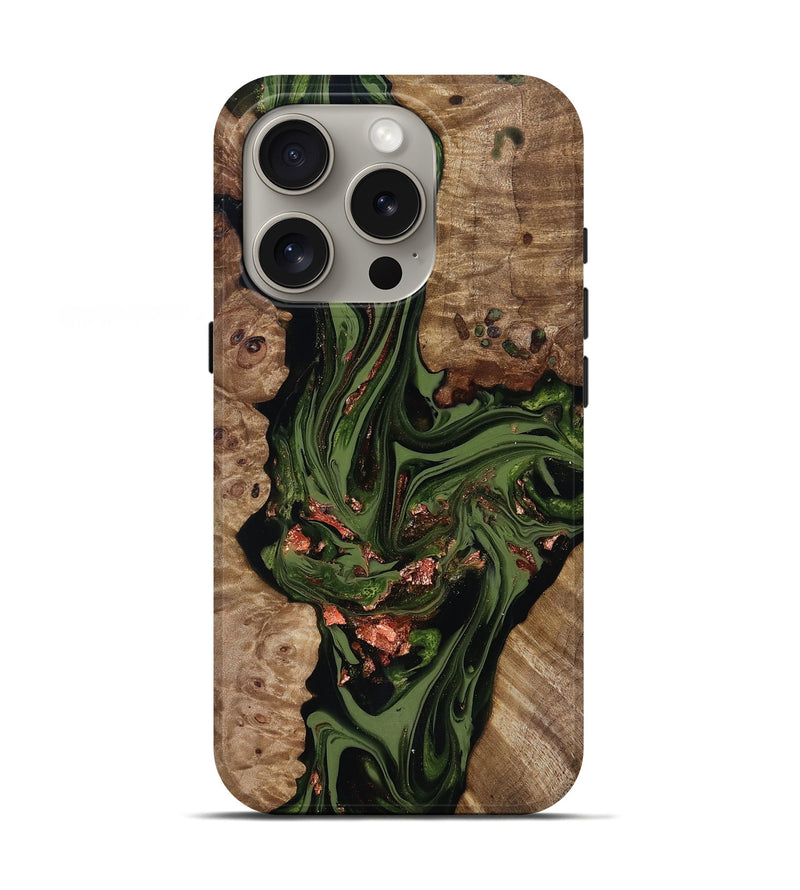 iPhone 16 Pro Wood Live Edge Phone Case - Brooks (Green, 818034)