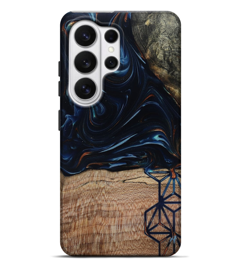 Galaxy S26 Ultra Wood Live Edge Phone Case - Kenji (Teal & Gold, 818038)