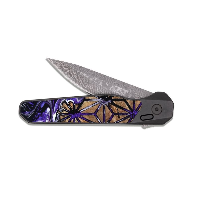 EDC Dark Damascus Wood Pocket Knife - Clover (Pattern, 818042)