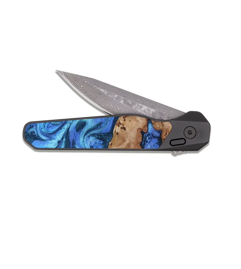 EDC Dark Damascus Wood Pocket Knife - Edythe (Blue, 818049)