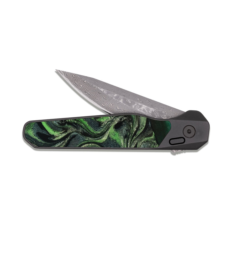 EDC Dark Damascus Wood Pocket Knife - Kayli (Green, 818051)