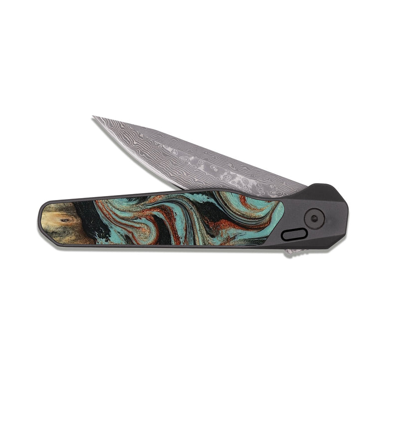 EDC Dark Damascus Wood Pocket Knife - Tim (Green, 818052)