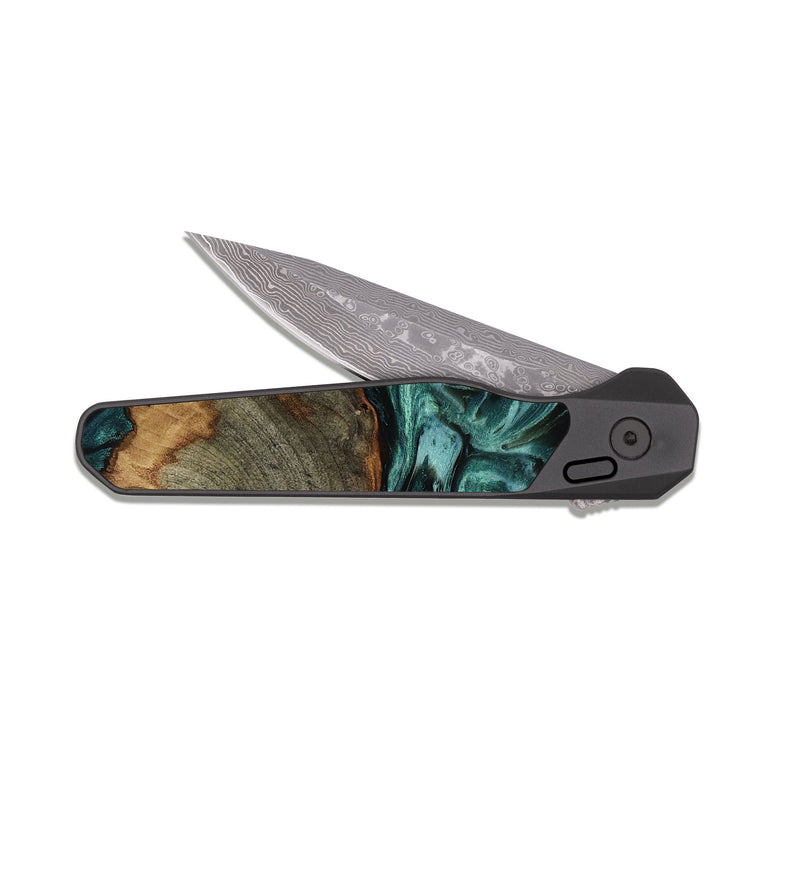 EDC Dark Damascus Wood Pocket Knife - Mike (Green, 818053)