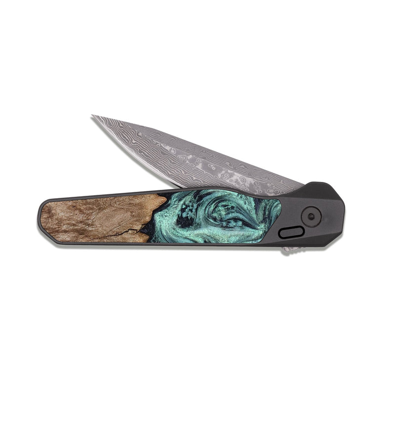 EDC Dark Damascus Wood Pocket Knife - Sheldon (Green, 818054)