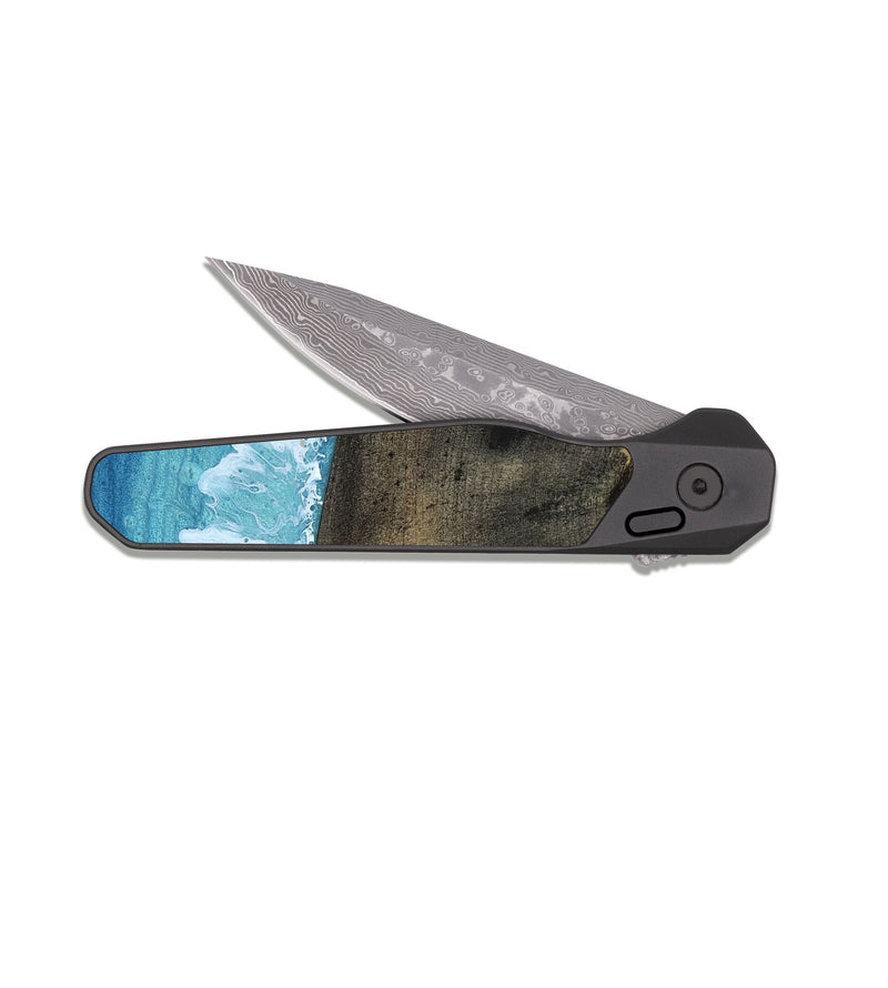 EDC Dark Damascus Wood Pocket Knife - Kirk (Coastal, 818072)
