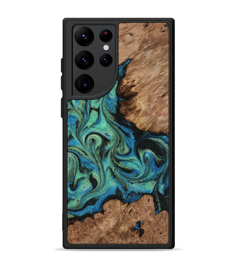 Galaxy S22 Ultra Wood Phone Case - Marva (Teal & Gold, 818127)