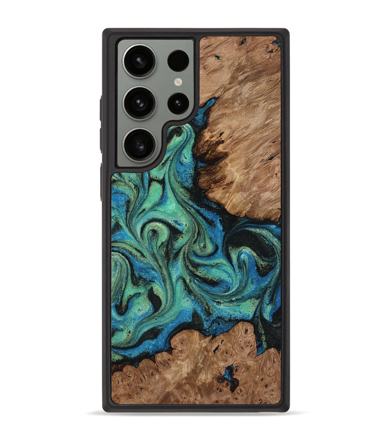 Galaxy S23 Ultra Wood Phone Case - Marva (Teal & Gold, 818127)